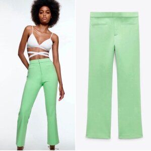 Zara Lime Green High Waist Flare Pants Size S Made in Turkey